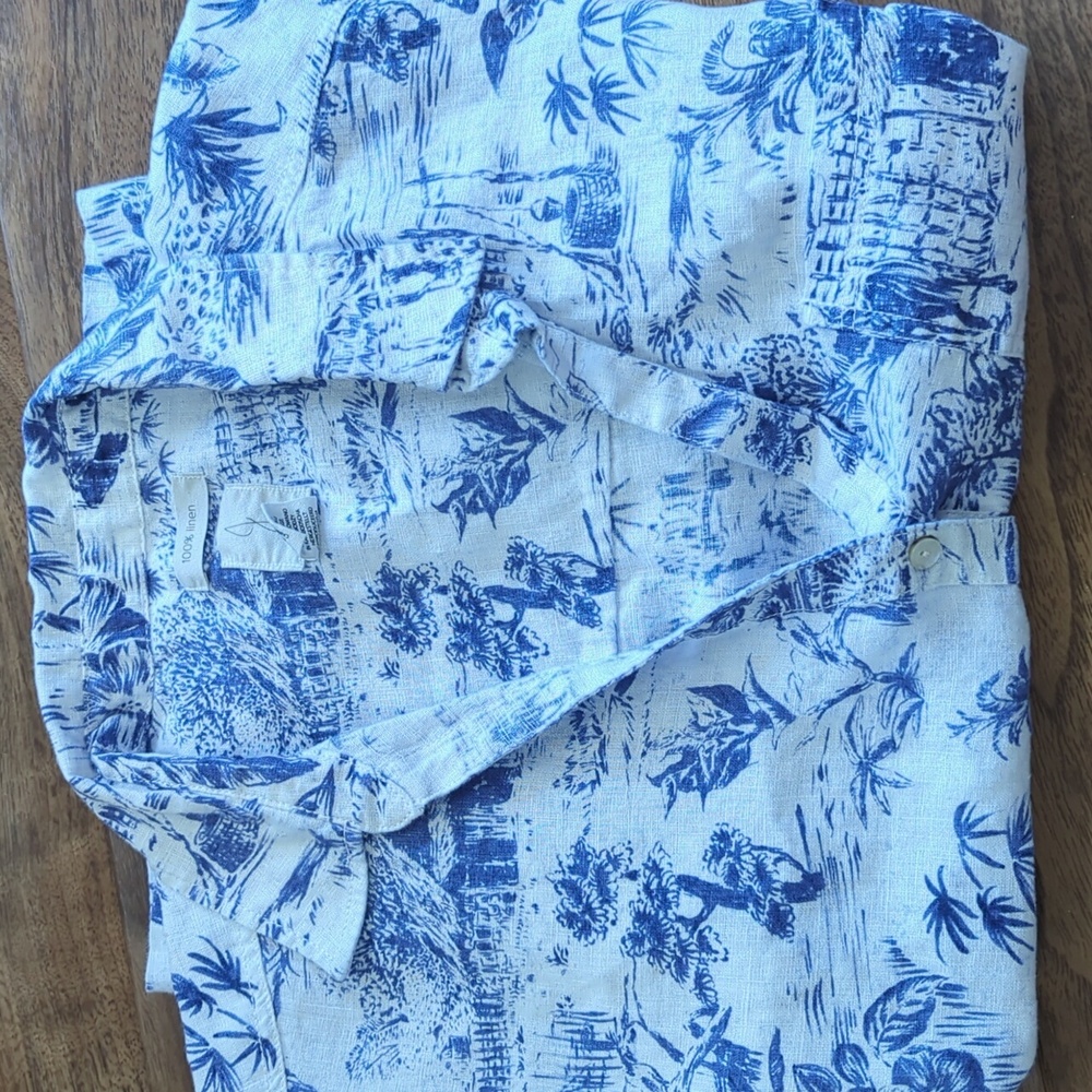 Joie Blue and White Linen Button-Down Shirt